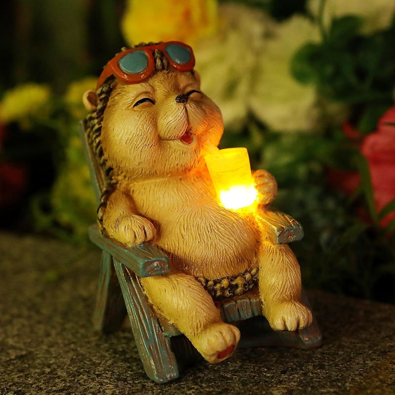 FOXMIS Hedgehog Statue Outdoor Solar Garden Decor for Outside Lawn Yard Patio, Home Office Valentine's Day Decorations Indoor Lights, Ideal Ornaments Birthday Gifts for Mom Women Grandma - Image 1